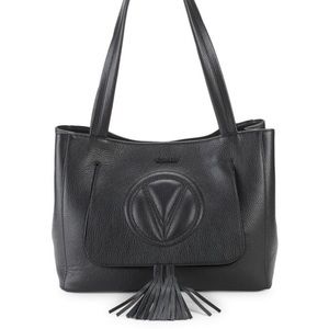 Mario Valentino Spa Black Leather Hobo Tote with Tassel